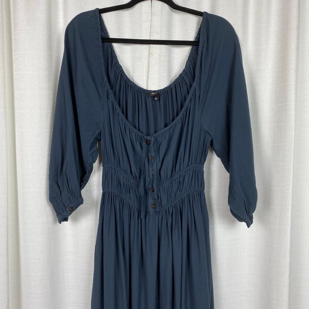 Madewell Dark Baltic Blue Gray Twill Sophia Midi Dress Sz.S - Picture 7 of 16